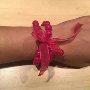 Pink Beaded with Ribbon Cute Bracelet